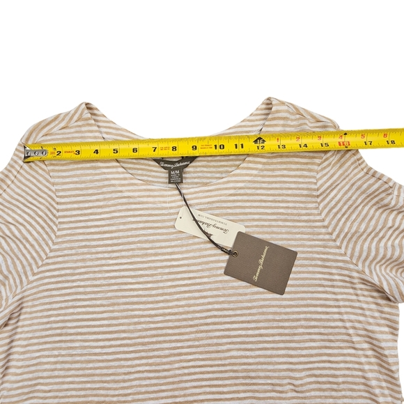 NEW Tommy Bahama Belo Stripe Linen Tan & White Short Sleeve Tee Shirt Size M - Picture 6 of 9